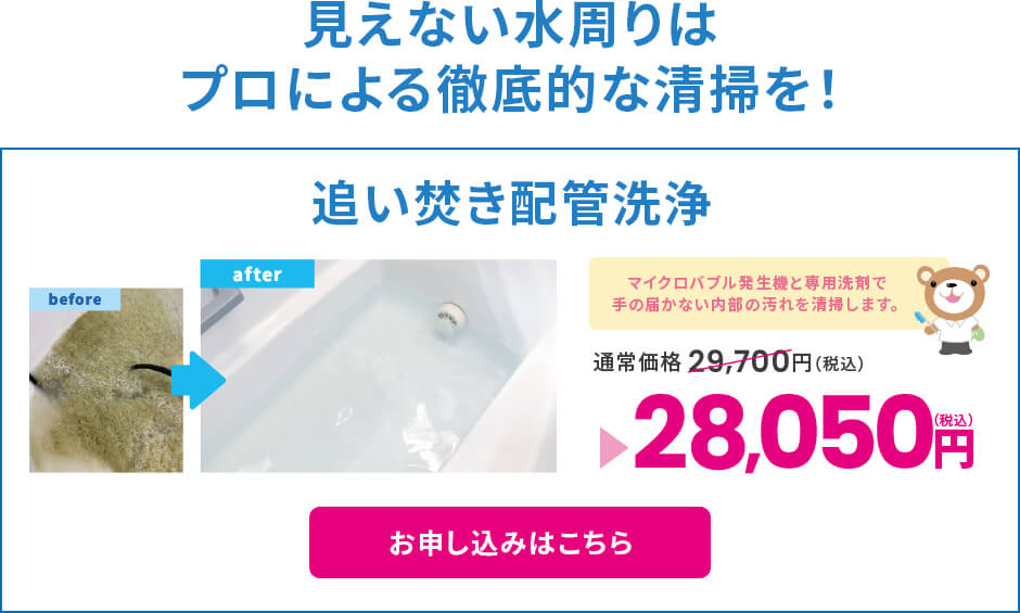見えない水周りはプロによる徹底的な清掃を!