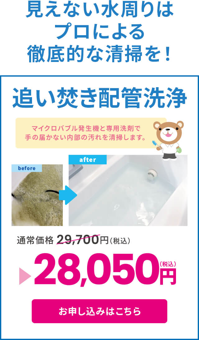 見えない水周りはプロによる徹底的な清掃を!